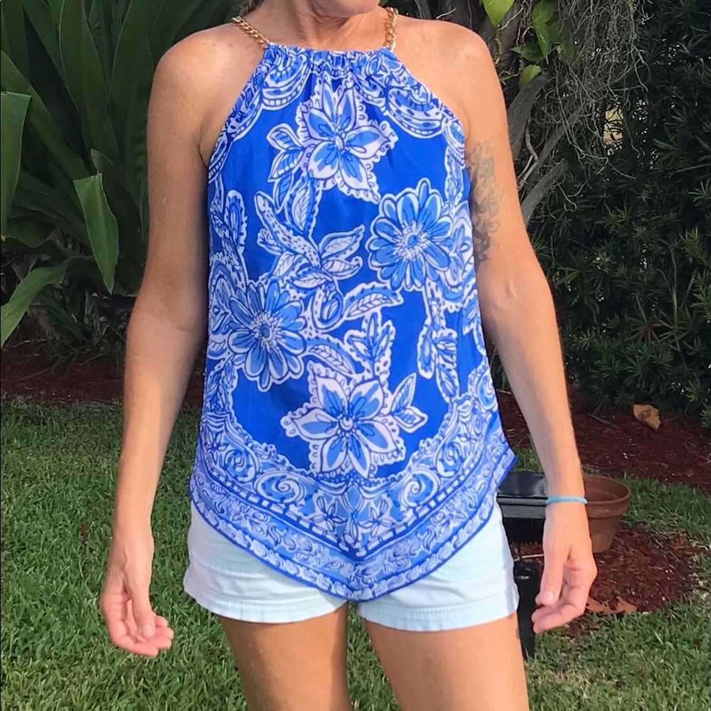 Lilly Pulitzer Silk Scarf Chain Halter Top